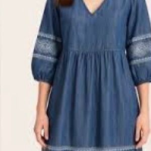 J Jill embroidered denim peasant dress - size XS